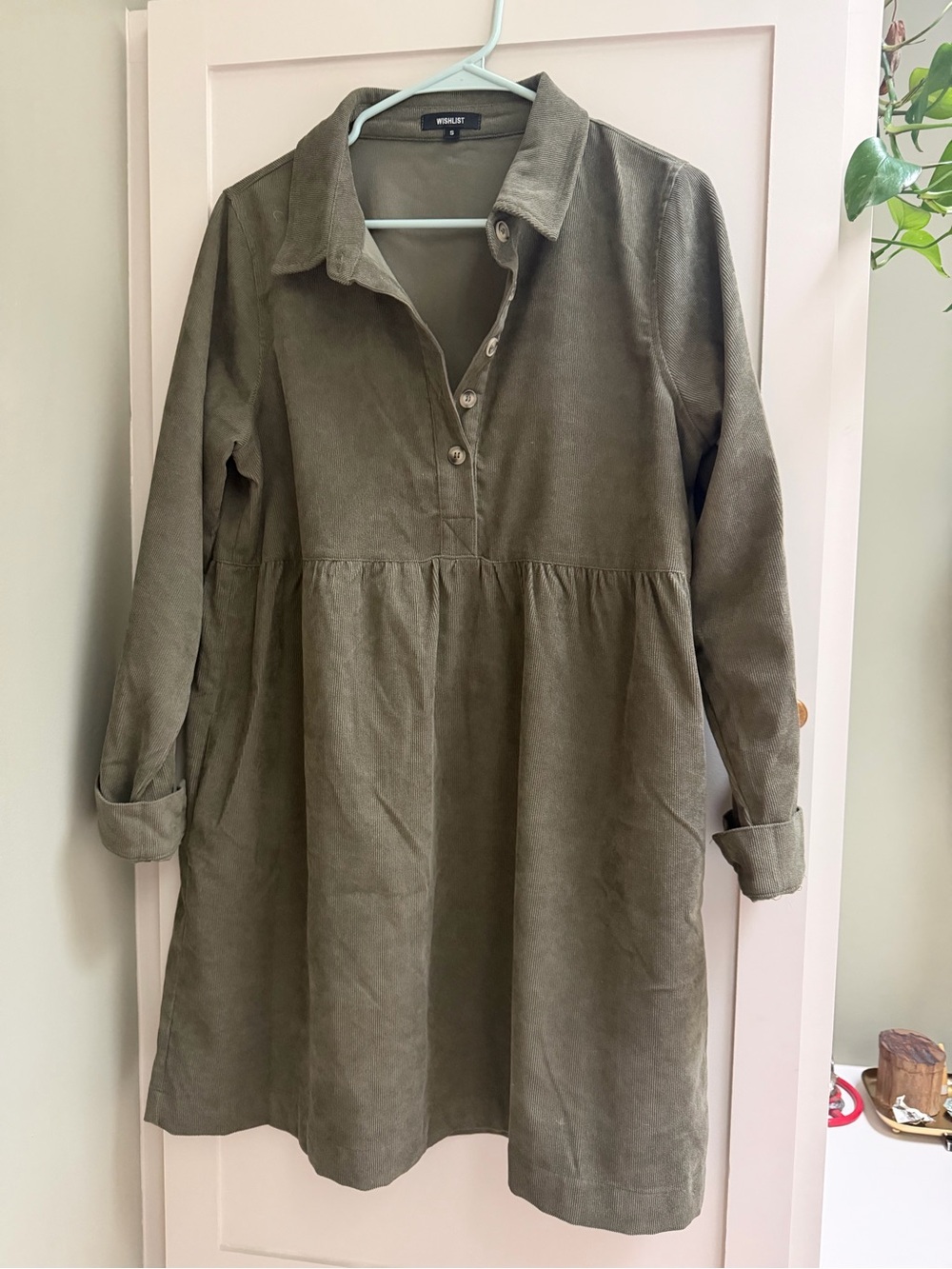 Olive Green Corduroy Shirt Dress